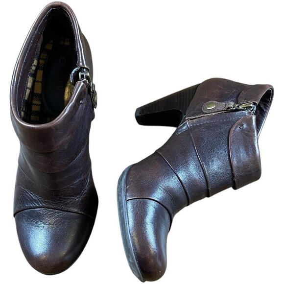 Connie Boots Women's Colleen Side Zip Ankle Bootie Leather Heels 7M Brown #329C - Picture 4 of 9
